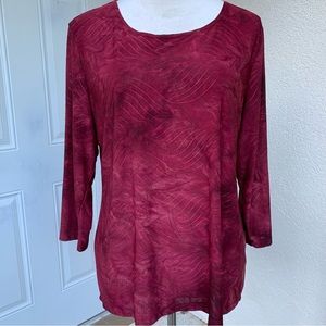 JM COLLECTION.Red top w/patches of black prints, also sml studs all over…